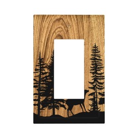 Farmhouse Rustic Brown Wood Pine Tree 1 Gang Light Switch Cover Single Rocker Wall Plate Country Decorative Electrical Switchplate for Bathroom Bedroom Home Decor 5" x 3"