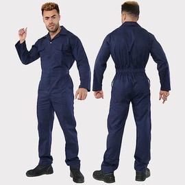 WickedFun® Unisex Coverall Boiler Suit - Heavy Duty Lightweight Overall Protective Safety Work Wear Multi Pocket Suit With Full Button Closure Elasticated Waist (Blue, X-Large)