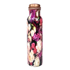 Rastogi Handicrafts pure copper screen printed Water bottle 950 ml (Purple Print)