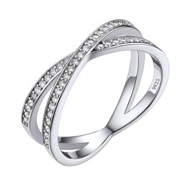 Bestyle Silver Cubic Zirconia Cross Ring for Women Gilrs 2mm Sterling Silver Band Ring Minimalist Women Simulated Diamond Ring Cute Stunning Finger Ring Jewelry, Size 10