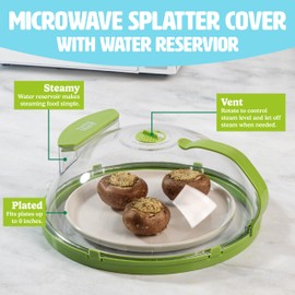Tasty Microwave Splatter Cover with Built in Water Steamer & Reservoir, 1-Piece, Green