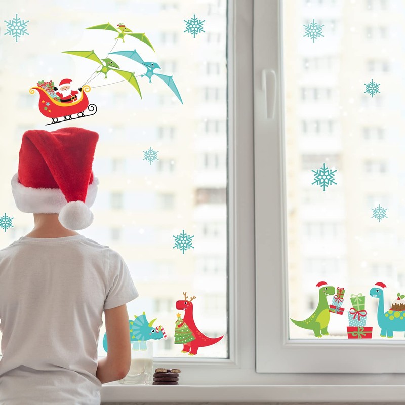 Stickerscape Christmas Santa Window Stickers (Christmas Dinosaur) | Christmas Window