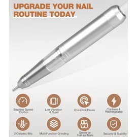 Nagelfräser, AZ GOGO Professionelle Wiederaufladbare Nagelfräser 40000 U/Min, Leise kabellose elektrische Nagelfeile für Gelnägel & Acrylnägel, Fräser Nägel, Maniküre Pediküre Set für Salon & Zuhause