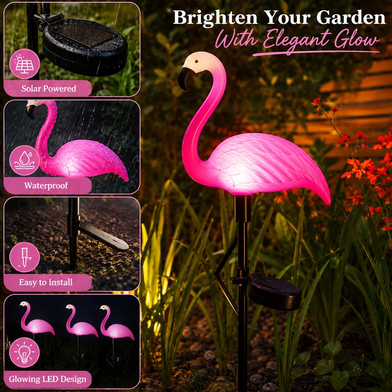 Solar Flamingo Garden Lights for Outdoor Pathway Decor – Waterproof
