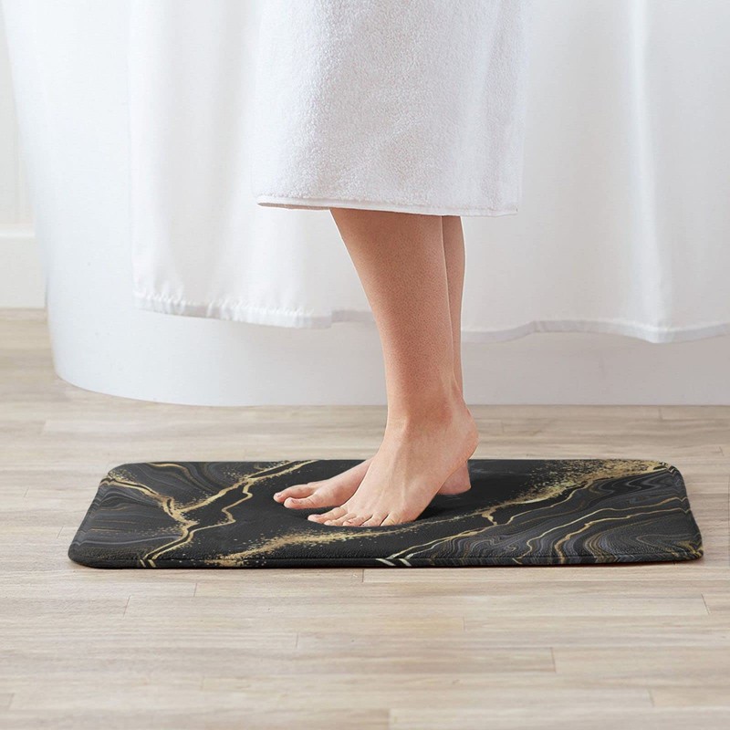 Black and Gold Marble Bath Mats for Bathroom, Soft Absorbent