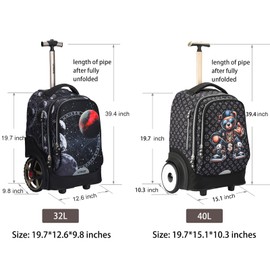 UNIKER Rolling Bag witth Wheels, 40L Water Resistant Wheeled Laptop Backpack, Silent Wheel Travel Backpack for Women Men,T5- Fortune Bear