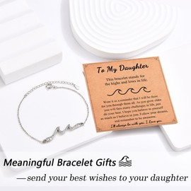 Daughter Birthday Gifts from Mum, Wave Daughter Bracelet, Girls Birthday Presents, Silver Cubic Zirconia Tennis Bracelet, Christmas Gifts for Teenage Girls, Xmas Stocking Fillers