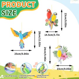 Dewocke Pack of 12 Tropical Birds Decorations, Tissue Paper Parrot Decoration, Parrot Jungle Decoration, Hawaiian Summer Tropical Party Decorations Accessories, Party Tissue Paper Hanging Decorations