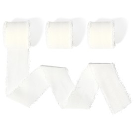 White Christmas Ribbon for Gift - 3 Rolls Chiffon and Silk Ribbon, Burgundy for Presents, Fringe for Wedding Invitations, Bridal Bouquet - 1.5"X20Yd Fabric