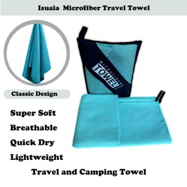 isuaia - Toallas reutilizables de secado rápido, toalla de viaje de microfibra, toalla de baño ligera comprimida para playa, senderismo, gimnasio, yoga, viajes, deportes, natación mochila (color verde