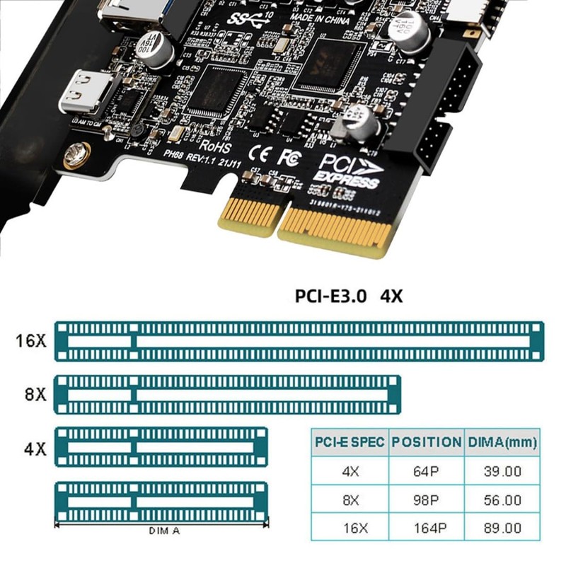 chenyang 4 Port PCI-E 4X to USB A/USB C/USB 3.0