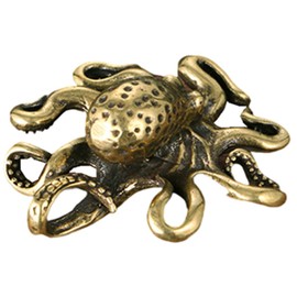 HOMSFOU Toy Copper Mini Octopus Statue Feng Shui Brass Animal Figure Miniature Octopus Sculpture Small Sea Creature Table Decor Home Ornament Tea Pets Miniforce Toys