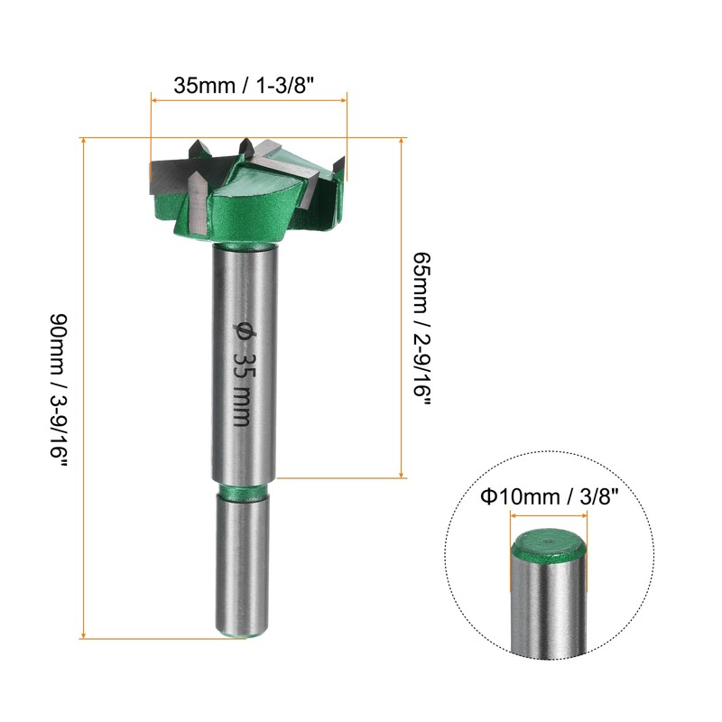 HARFINGTON Forstner Drill Bit 1-3/8" (35mm) Carbide Upgraded 3 Flutes
