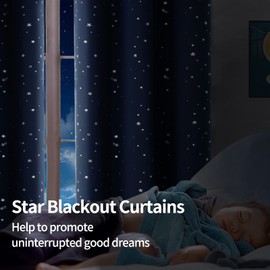 BGment Short Curtains for Windows, Small Blackout Curtains 45 Inch for Bedroom, Star Room Darkening Curtains Thermal Insulated Grommet Drapes for Kids Room Nursery, 2 Panels (42 x 45 Inch, Dark Blue)