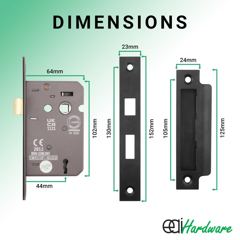 EAI Matt Black Sashlock - Fire Rated & CE Approved