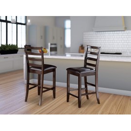 East-West Furniture Fairwinds counter height dining chairs-Faux Leather Seat and Cappuccino Hardwood Frame bar stools set of 2