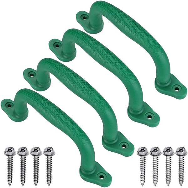 BeneLabel Non-slip Handle Grips, 4 Pack 18cm Solid Safety Hands Grab for Outdoor & Indoor Climbling Frame of Swing Set, Playset, Play House, Monkey Bars & Treehouse Accessories, Green