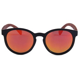 Bexxwell Handmade Sunglasses with Real Wood Temples UV Protection Polarising (Oval Round Wood Wood), Black / red and rosewood