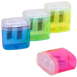 Pack of 8 4 Colours Pencil Sharpener with Container, Sharpener with Tin, Small Sharpener with Container, Children's Sharpener, Double Hole Pencil Sharpener and Manual Pencil Sharpener, Sharpener for