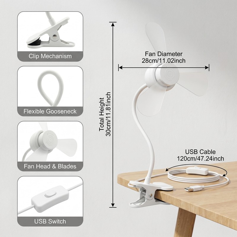 clip on fan for bed 5V Clip-on USB Powered Fan