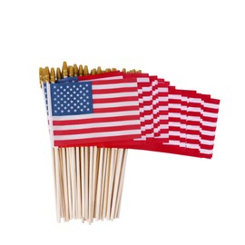 MCFULL 50 Pcs Small American Flags on Stick,4th of July Decorations American Flags for Outside,4x6 Inch Mini USA Flag with Safe Spear Top for Patriotic Decorations,Memorial Day Decoration,Veterans Day