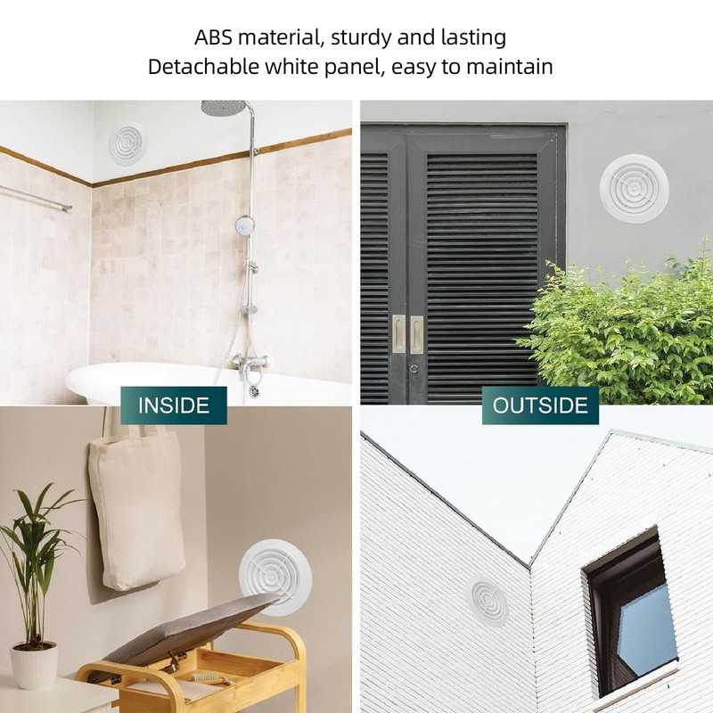 ABS Plastic Round Vent Cover, White Panel, 150mm Rotating Louver