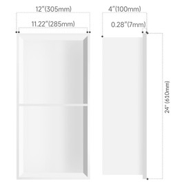 Greenspring 24" X 12" Stainless Steel Shower Niche Insert Tile Ready, Niche for Shower Wall, 2-Tier Recessed Shelves No Tile Needed for Bathroom Storage, White