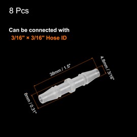 uxcell 8Pcs Plastic Hose Barb Fitting, 3/16" x 3/16" Barb Pipe Connectors Hose Fitting Adapter Splicer Mender Adapter Union for Fuel Gas Liquid Air Hose Repair