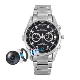 GoGo electronics Reloj Elegante de Acero con Mini Camara FULLHD 1080P de 32gb con Vision Nocturna Foto y Video con Audio y Detector Movimiento Elegante Discreto vigilancia Seguridad Color Metal Plata
