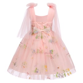 ABEHIK Birthday Party Dress Toddler Flower Girls Dress Sleeveless Spaghetti Straps Backless Floral Embroidered Princess Dresses Summer Wedding Birthday Party Fairy Tulle Tutu Dress Pink 3-4Y