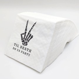 SharkBliss Til Death Do Us Party Napkins, 100 Pack Black Skull Themed Cocktail Napkins for Funny Engagement Bachelor Wedding Bridal Shower Table Decor 2-Ply, 5x5" (Til Death Do Us Party Napkins)