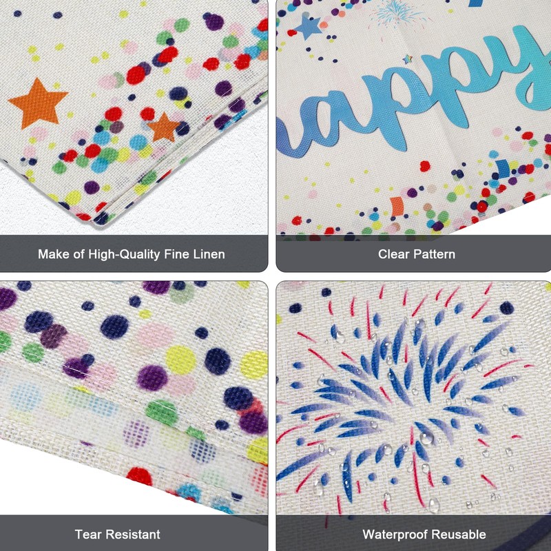 Hejo Happy Birthday Table Runner, Linen Birthday Party Table Decorations