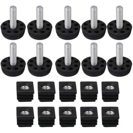 BQLZR 20mmx20mm M8 Thread Black Plastic Furniture Chair Leg Plug Blanking End Caps Insert Plugs with Adjust Thread Feet for Square Pipe Tube Pack of 10