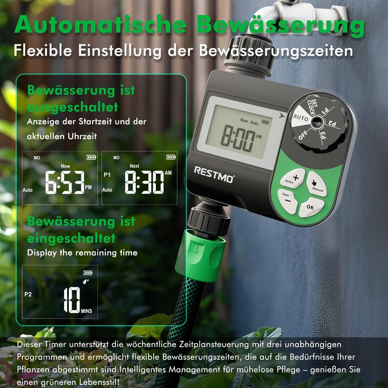 Restmo Programmable Irrigation Computer with Weekly Schedule Control, 3 Watering