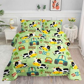 Smell Sunshine Cute Cow Comforter Set Farm Aninmal Printed Bedding Set with 1 Comforter and 2 Pillowcases for Boys and Girls Bedroom All Season(Cow Twin)