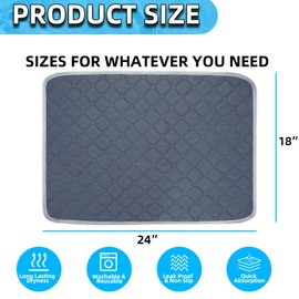 Washable Pee Pads for Dogs - 18" x 24" Super Absorbent Reusable Puppy Pads for Dog Training, Leak-Proof Non-Slip Waterproof Whelping Pads for Playpen, Crate, Sofa, Potty Training - Grey