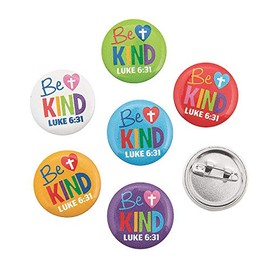 Fun Express Bulk Be Kind Mini Buttons - Inspirational Bible Verse Designs - Sunday School Supplies - Novelty Buttons - 48 Pieces