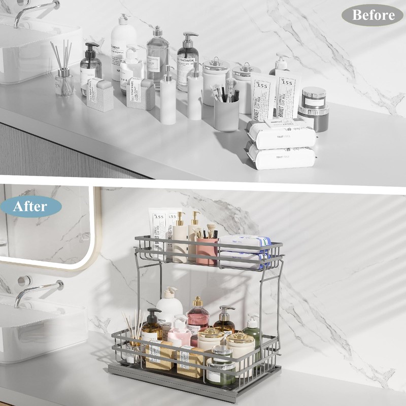 Zufudo 1 Pack Under Sink Organizers and Storage, 2 Tier