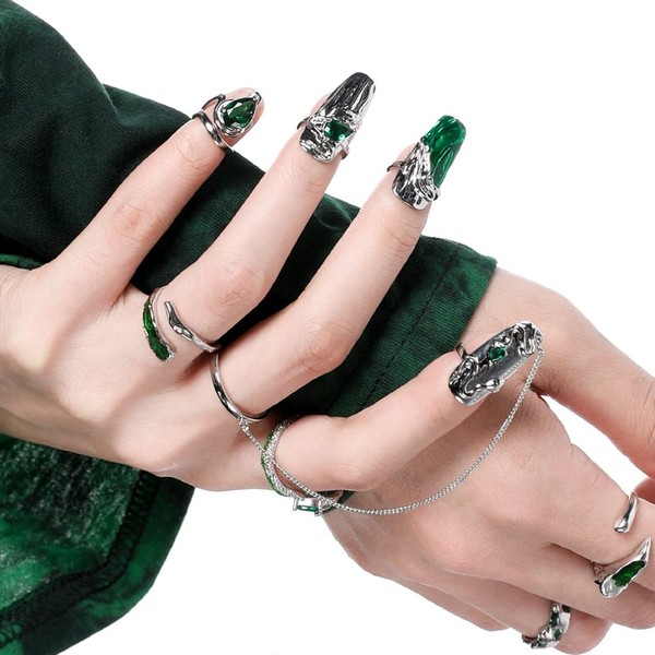 4Pcs Women Finger Tip Nail Rings, Adjustable Opening Nail Art