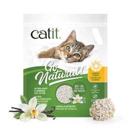 Catit Go Natural Ultra-Light Clumping Cat Litter, Bamboo Pellets, Dust-Free, Lightweight, Compostable, Vanilla Scent, Soft on Paws, Deodorizing, Eco-Friendly 3.15lb (4-Pack)