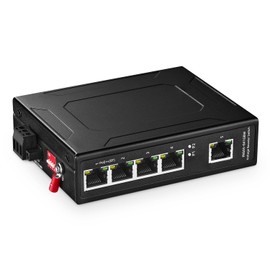 Binardat Industrial 5 Port Gigabit Solar PoE Switch,Input DC 9V-57V to DC 48V Voltage Booster, IEEE802.3af/at/BT PoE, DIN Rail Wallmount Unmanaged Fanless IP40 Switch