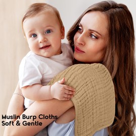 Unnivoll Muslin Burp Cloths for Baby 100% Cotton Burping Cloths for Boys Girls Large 20''X10'' Extra Soft and Absorbent 12 Pack - Gradient Khaki