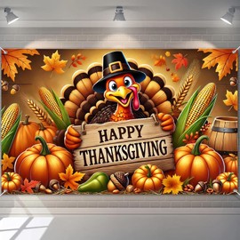 BlissYard Happy Thanksgiving Banner Turkey Pumpkin Corn Fall Harvest Decorations 71x43 Inch for Indoor Outdoor Holiday Party Farmhouse Backdrop Autumn Celebration For Girls or boys gifts