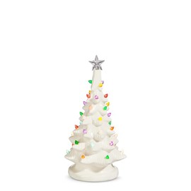 Raz Imports Lighted White Vintage Christmas Tree, 9.25-inch Height, Holiday Season Decoration