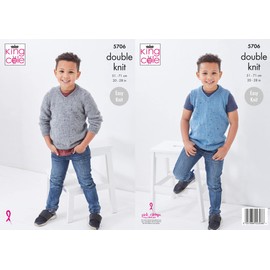 King Cole 5706 Knitting Pattern Childrens Sweater and Slipover in Big Value Tweed DK,Multi, 20 - 28 inch