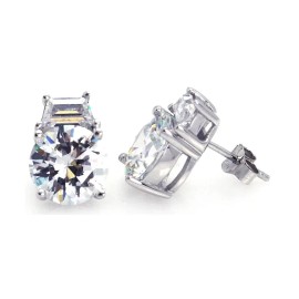 Unbranded Silver 925 Rhodium Plated Round Clear CZ Stud Earrings