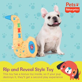 Fisher-Price for Pets SaxBone Rip and Reveal Dog Toy, Flattie Style with No Stuffing, Stuffing-Free with Bonus Toy Inside