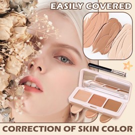 3 Colors Correcting Concealer Palette,Full Coverage Cream Contour Palette,Professional Contouring Foundation Long Wear Highlighting Concealer Contour Cream Makeup Palette with Brush