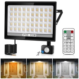 NATPOW NATPOW 100W LED Spotlight with Motion Sensor Outdoor, Super Bright LED Floodlight with Remote Control, 3000K-6000K Dimmable Outdoor Spotlight, IP66 Waterproof Spotlight for Garden Garage Backyard (1 Pack)