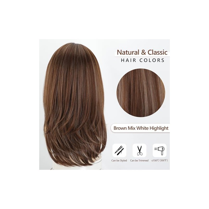 TISHINING Pelucas marrones para mujeres blancas, longitud media, capas, mezcla